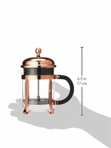 BODUM Chambord 4 Cup French Press Coffee Maker in Copper with heat resistant glass and stainless steel mesh filter.