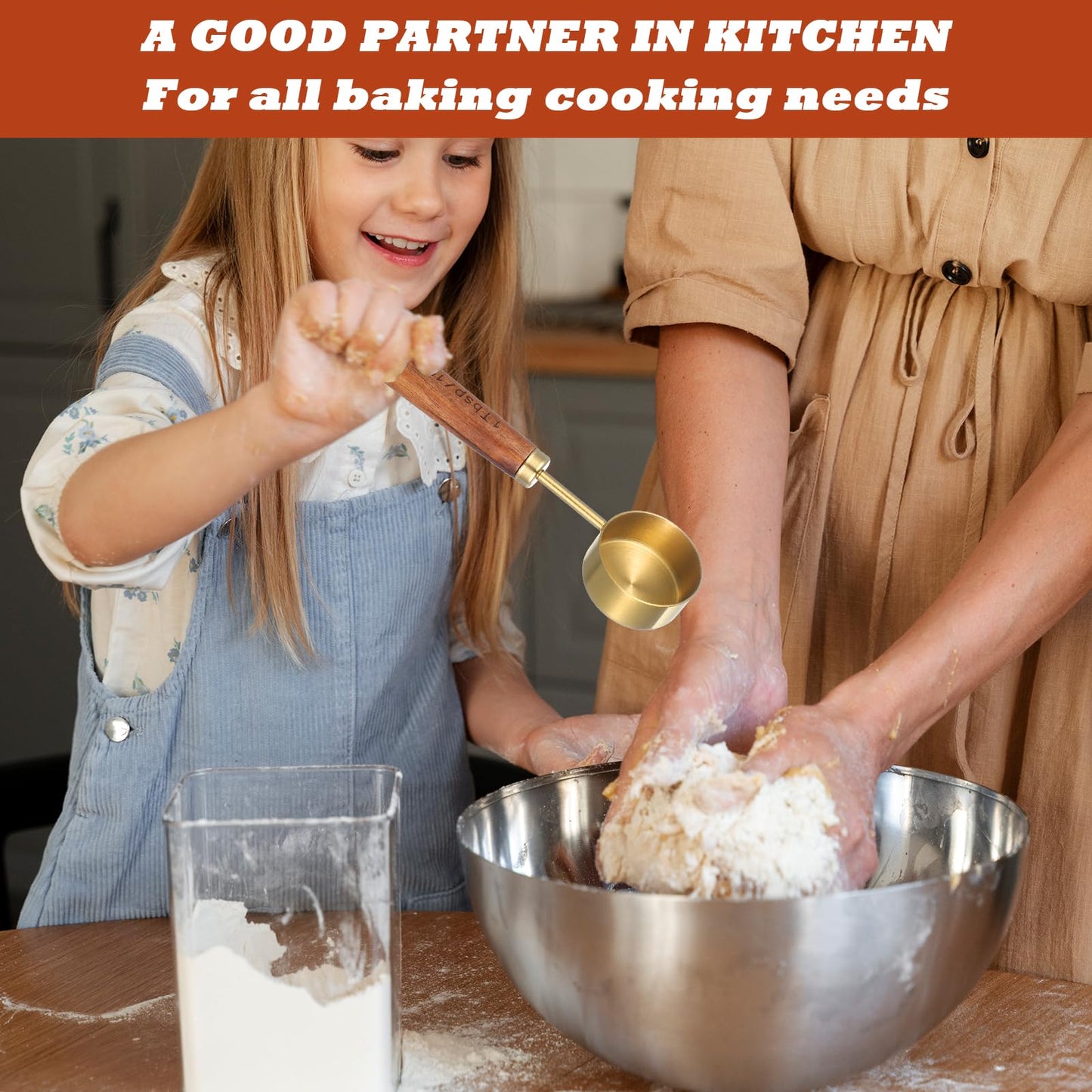 Cuchara medidora de café Tyqour de acero inoxidable y madera para 1 cucharadita. Cuchara medidora de 1 cucharada. Perfecta para café, té y más.