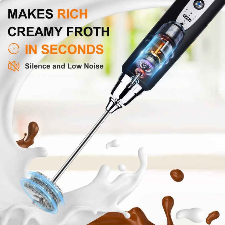 YUSWKO Black Handheld Milk Frother Wand for Coffee
