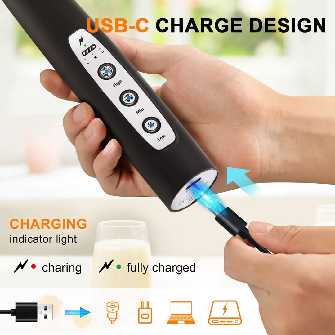 YUSWKO Black Handheld Milk Frother Wand for Coffee