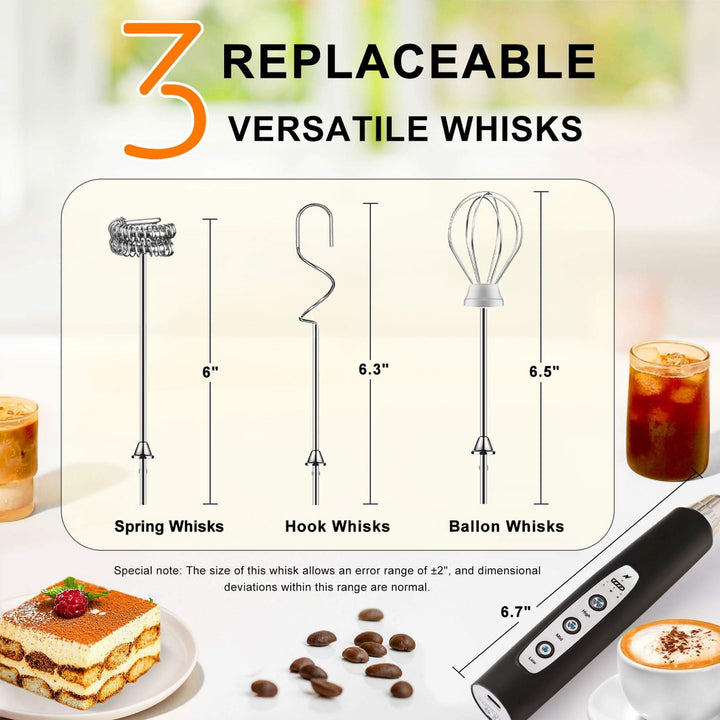 YUSWKO Black Handheld Milk Frother Wand for Coffee