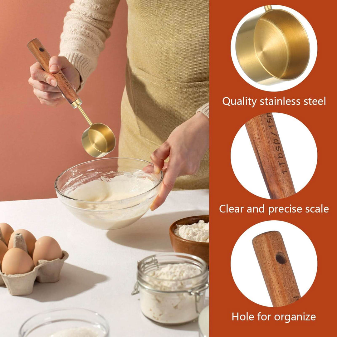 Tyqour Stainless Steel & Wood 1 Teaspoon Scoop Coffee Measuring Scoop 1Tablespoon Measuring Spoon Perfect for Coffee, Tea, and More