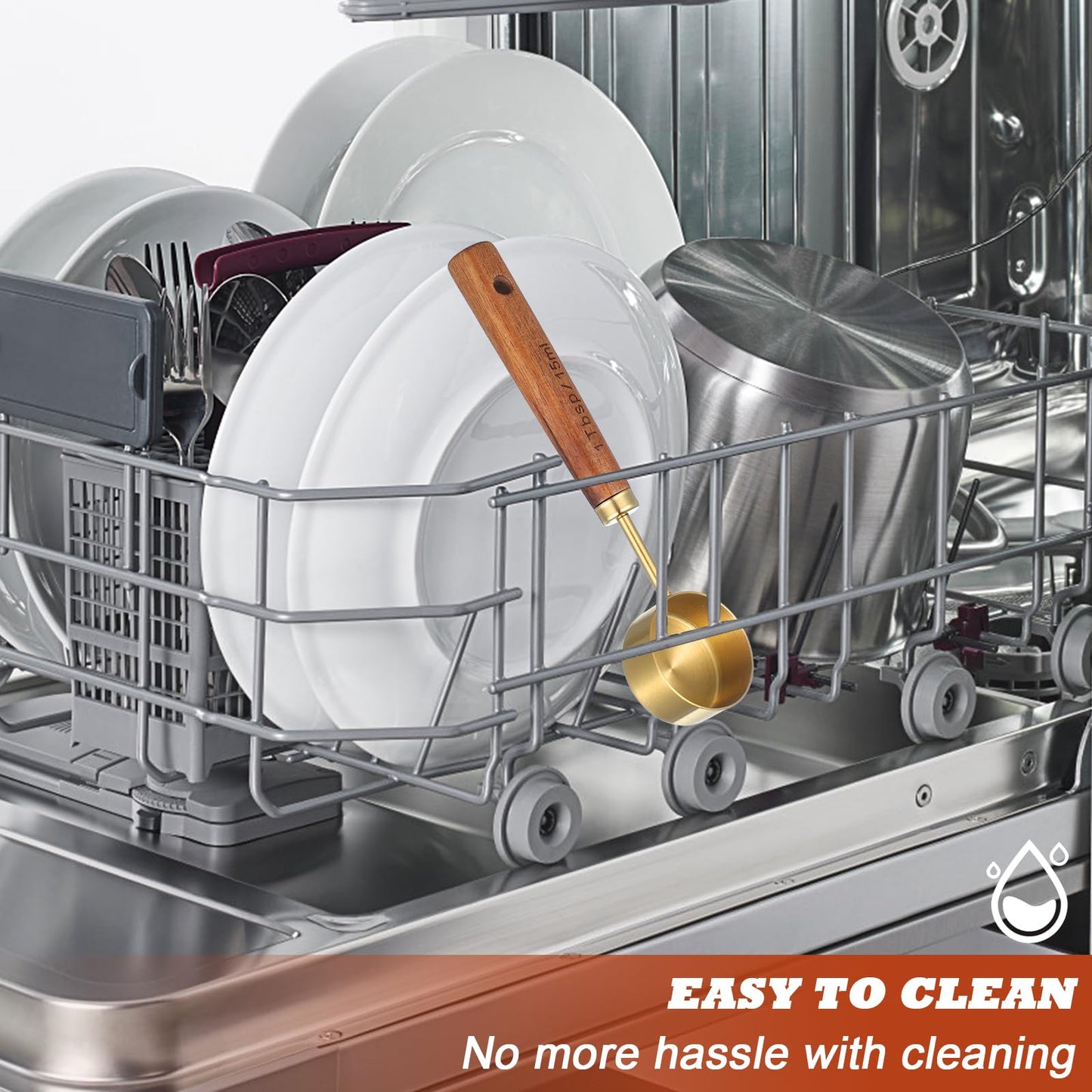 Cuchara medidora de café Tyqour de acero inoxidable y madera para 1 cucharadita. Cuchara medidora de 1 cucharada. Perfecta para café, té y más.