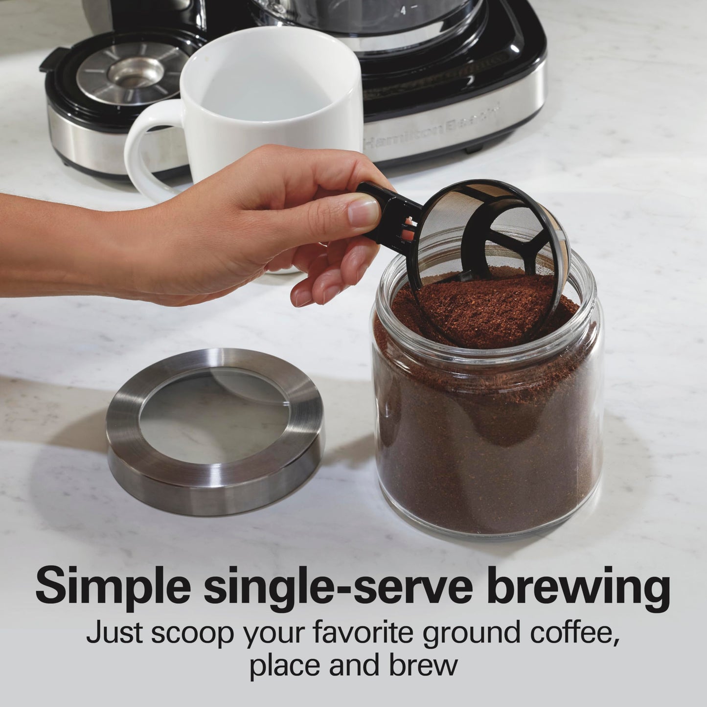 Hamilton Beach 2-Way Programmable Coffee Maker, 12 Cup Glass Carafe And Single Serve Coffee Maker, Black with Stainless Steel Accents, 49980RG