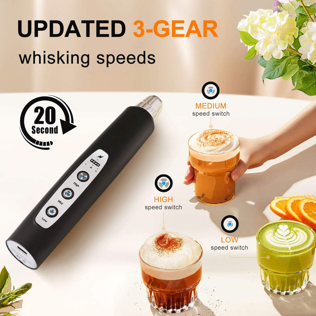 YUSWKO Black Handheld Milk Frother Wand for Coffee