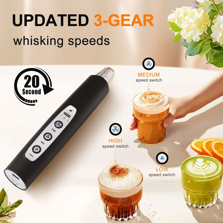 YUSWKO Black Handheld Milk Frother Wand for Coffee