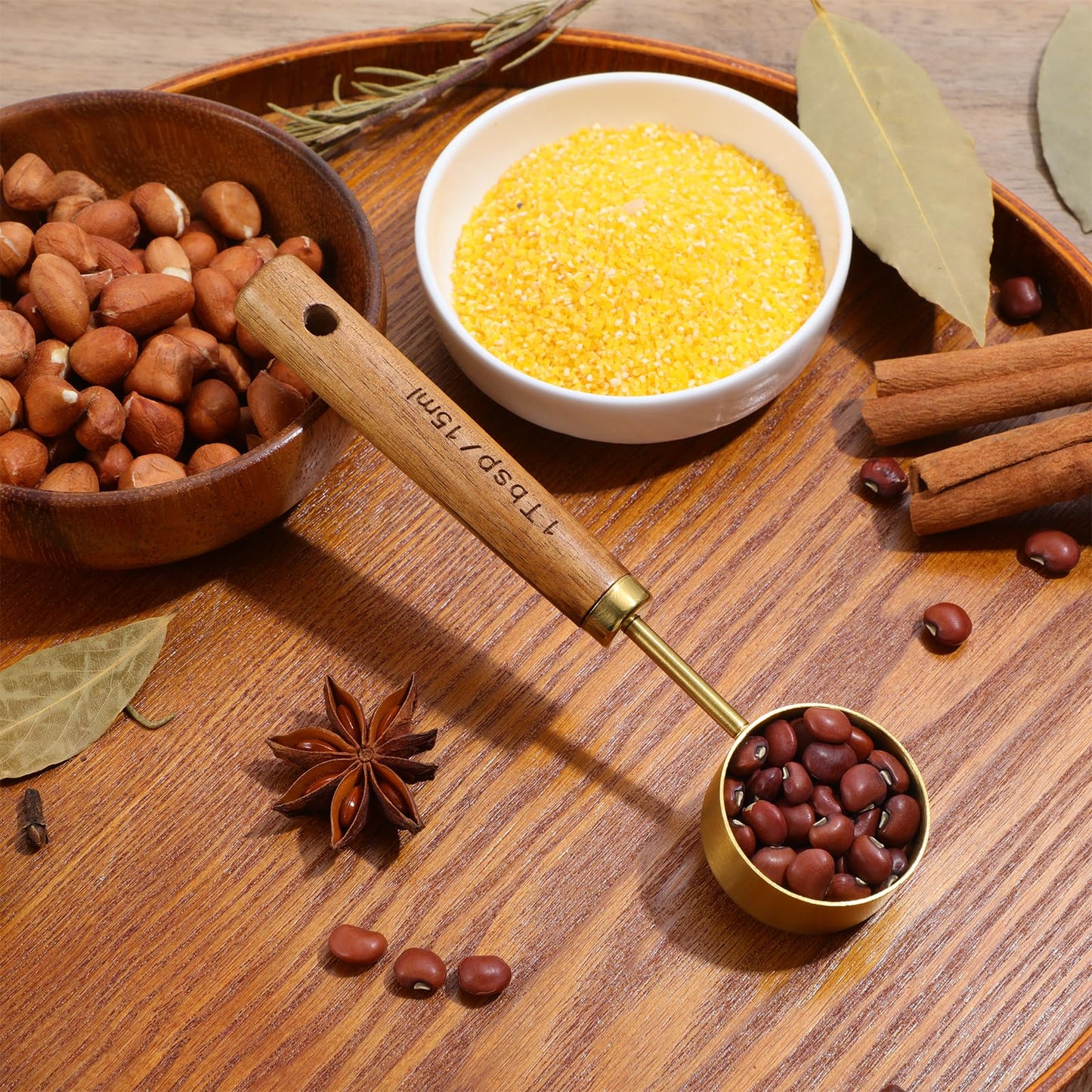 Cuchara medidora de café Tyqour de acero inoxidable y madera para 1 cucharadita. Cuchara medidora de 1 cucharada. Perfecta para café, té y más.